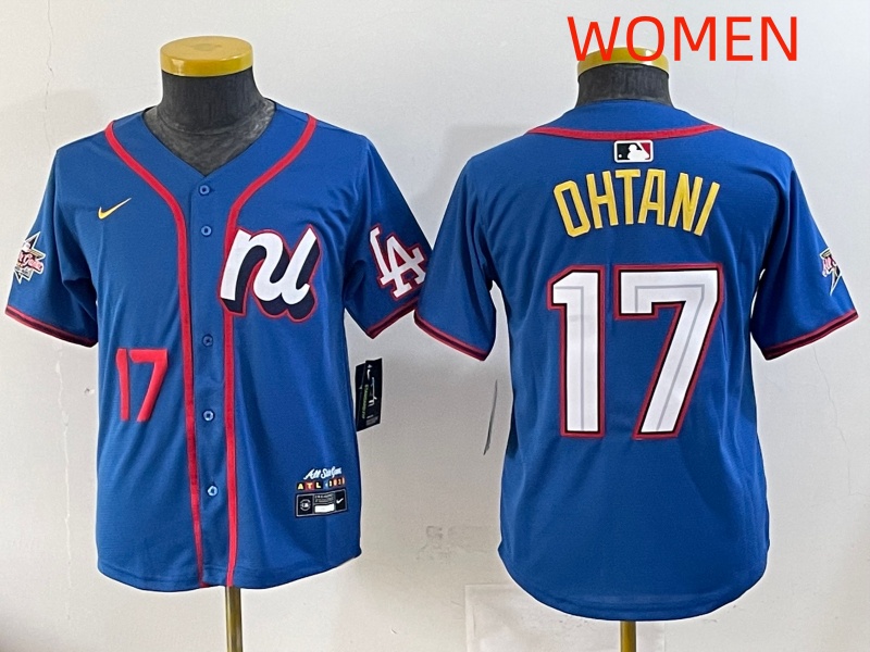 women 2025 Los Angeles Dodgers #17 Ohtani Blue Nike  2025 MLB All Star  Jersey style 005->women mlb jersey->Women Jersey